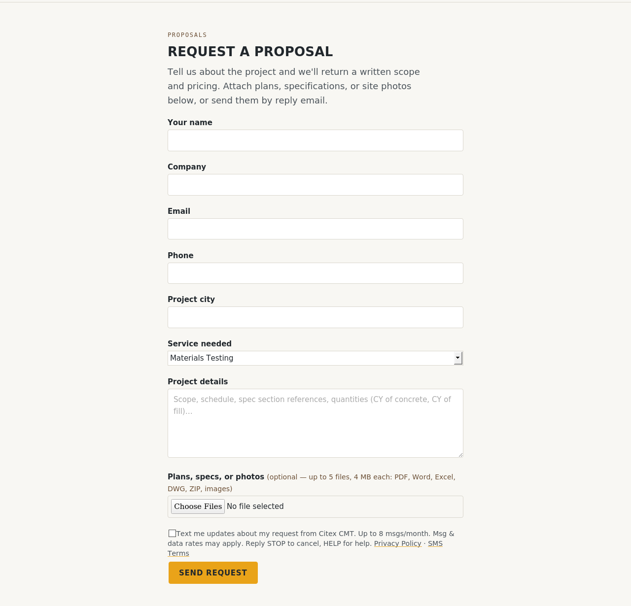 Proposal request form Proposal request form with consent checkbox